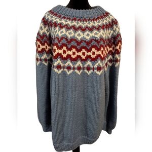 Vintage Handmade Fair Isle Sweater Blue White Maroon